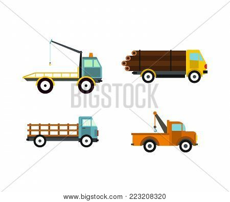 Wrecker icon set. Flat set of wrecker vector icons for web design isolated on white background