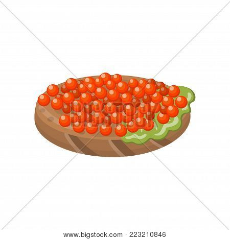 Canape with salmon red caviar cartoon vector Illustration on a white background
