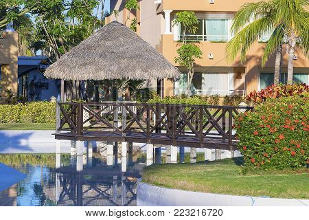 Varadero, Cuba - December 31, 2017: hotel territory of Iberostar in Cuba in December