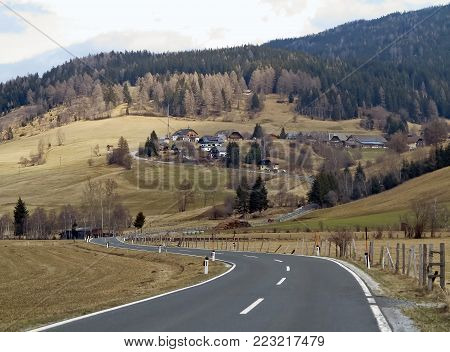 Rural mountain valley of River Mur near Gruben
