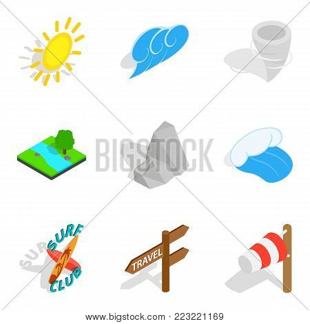 Prediction icons set. Isometric set of 9 prediction vector icons for web isolated on white background
