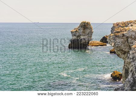 Huge rock in the sea in Tyulenovo , Bulgaria