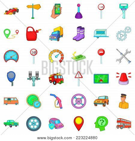 Motor lorry icons set. Cartoon set of 36 motor lorry vector icons for web isolated on white background