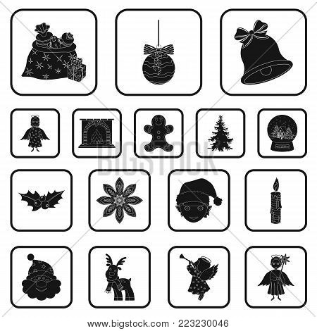 Christmas attributes and accessories black icons in set collection for design. Merry Christmas vector symbol stock illustration.