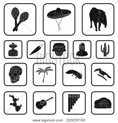 Country Mexico black icons in set collection for design. Mexico and landmark vector symbol stock  illustration.