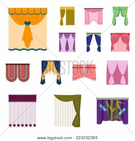 Different kinds of curtains cartoon icons in set collection for design. Curtains and lambrequins vector symbol stock  illustration.