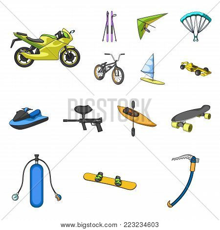 Extreme sport cartoon icons in set collection for design.Different kinds of sports vector symbol stock  illustration.