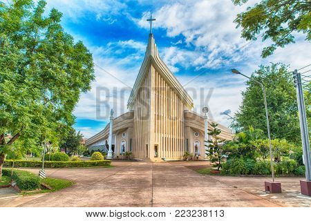 Tha-rae District, Sakon Nakhon, Thailand - September 23, 2017: St. Michael's Cathedral Is The Larges