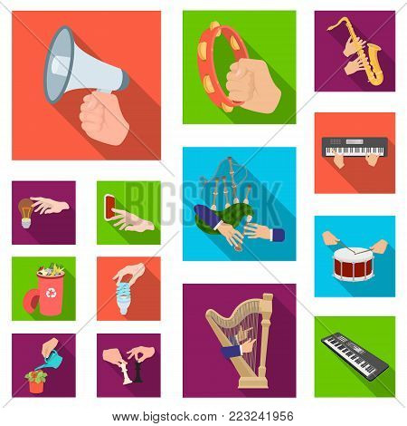 Manipulation by hands flat icons in set collection for design. Hand movement vector symbol stock illustration.