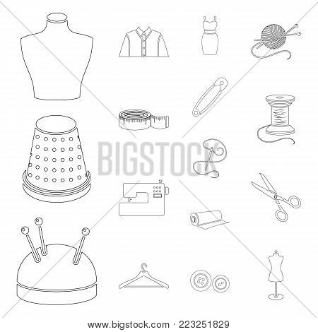 Atelier and sewing outline icons in set collection for design. Equipment and tools for sewing vector symbol stock  illustration.