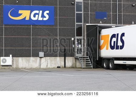 Hinnerup, Denmark - October 28, 2017: GLS logistic center in Hinnerup, Denmark. General Logistics Systems is a dutch british owned logistics company based in Amsterdam and founded in 1999