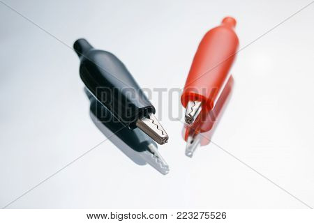 electrical clamps cable connector on white background. measuring voltage. electric current