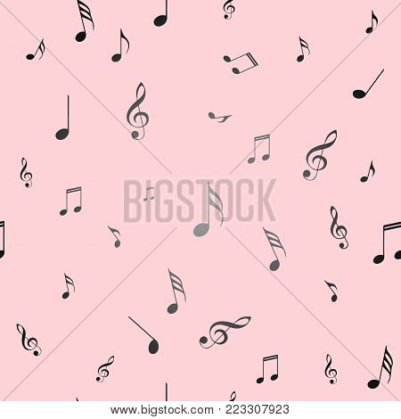 Pink Seamless pattern. Music notes on a pink background. Pink seamless pattern.