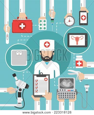Gynecologist medical flat design isolated vector illustration