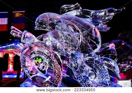 February 2013 - Haerbin, China - Beautiful ice statues at the Ice Lantern Festival in Zhaolin park