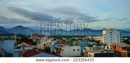 Quy Nhon, Vietnam - Oct 12, 2015. Sunset On Small Town In Quy Nhon, Vietnam. Quy Nhon Is A Coastal C