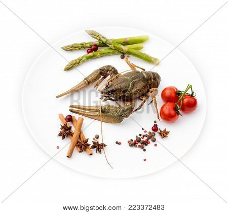 live cancer with vegetables on a white plate