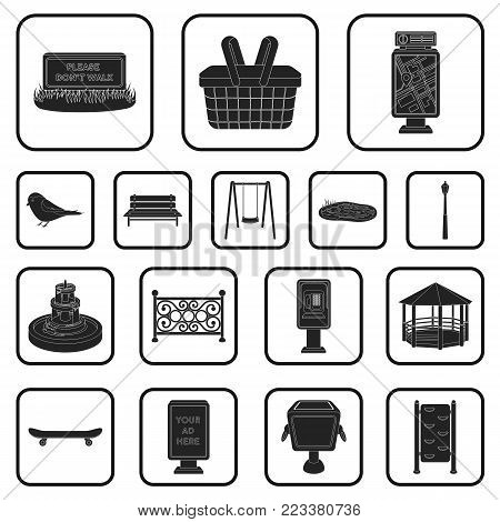 Park, equipment black icons in set collection for design. Walking and rest vector symbol stock  illustration.
