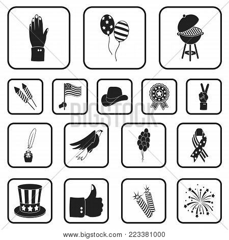 Day of Patriot, holiday black icons in set collection for design. American tradition vector symbol stock  illustration.