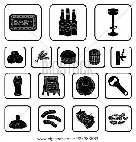 Pub, interior and equipment black icons in set collection for design. Alcohol and food vector symbol stock  illustration.