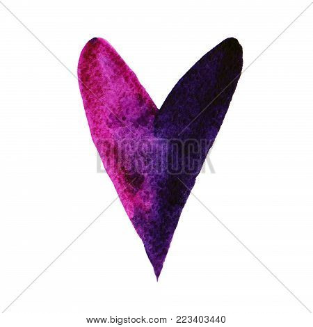 Abstract pink blue heart free-hand illustration in watercolor