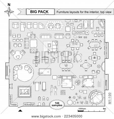 Architecture Plan Vector Photo Free Trial Stock Architecture Plan With Furniture In Top View The Layout Of Apartment Technical Drawing
