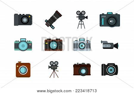 Camera icon set. Flat set of camera vector icons for web design isolated on white background