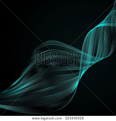 Abstract bright wavy lines on a dark blue background Futuristic technology illustration design The pattern of the wave line Abstract modern background for web site business Vector graphics