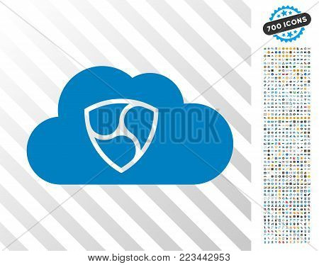 Nem Cloud icon with 700 bonus bitcoin mining and blockchain images. Vector illustration style is flat iconic symbols designed for bitcoin apps.