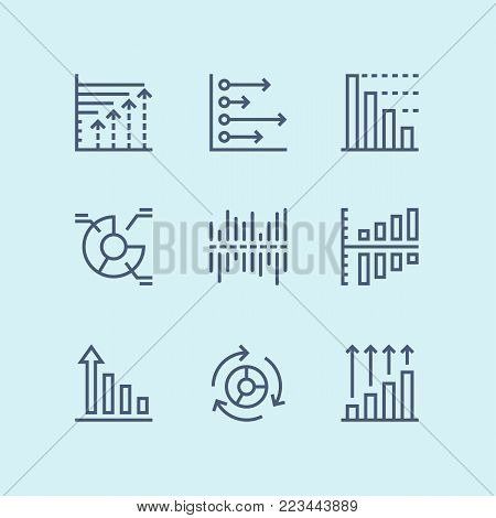 Outline Data analysis, chart, diagram vector simple icons for web and mobile design pack 4