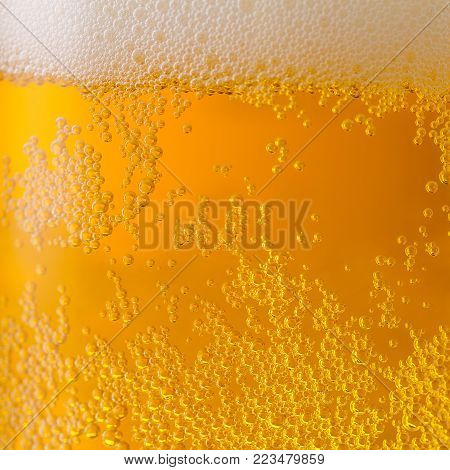 A closeup from a beer glass with oxygen bubbels. ideal for websites and magazines layouts
