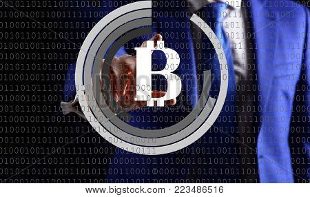 virtual banking. business man and bitcoin. Digitall symbol of a new virtual currency. btc digital investment. business of future, Fintech