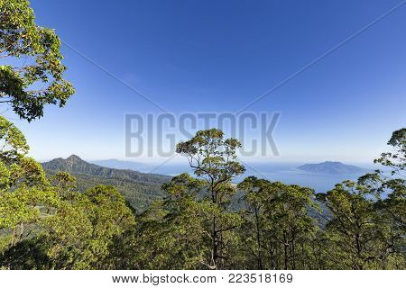 Wide Angle View From The Side Of Mount Egon Of The Mountains And Sea Surrounding The City Of Maumere