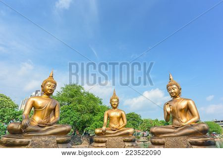 COLOMBO, SRI LANKA - MARCH 24, 2016: Buddha statues at Seema Malaka Temple in Colombo, Sri Lanka.