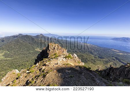 Wide Angle View Of Looking Towards The City Of Maumere Near The Summit Of Mount Egon On Flores, Indo