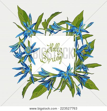 Hand Drawn Flowers Lilies Isolated vector illustration in line art style. square frame, hello spring Template card, invitation, banner, design element.