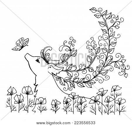 coloring book for children and adults. cover with stylized animals for album, book, artbook, notebook.