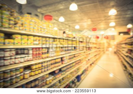 Blurred Vinegar, Sate, Bbq, Sauce, Fish, Chili, Oyster, Soy Sauce At Asian Supermarket