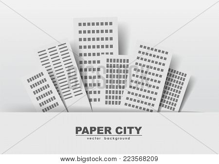 Vector illustration: Paper buildings on a light background: stickers, city.