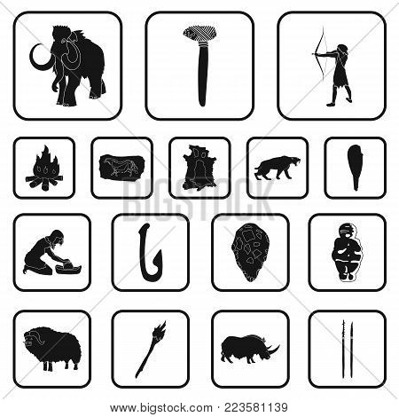 Life in the Stone Age black icons in set collection for design. Ancient people vector symbol stock  illustration.