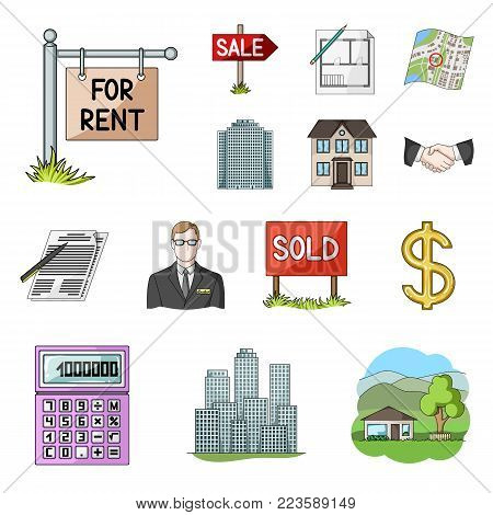 Realtor, agency cartoon icons in set collection for design. Buying and selling real estate vector symbol stock  illustration.