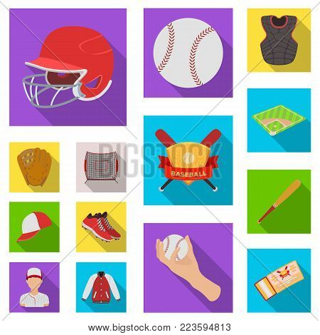 Baseball and attributes flat icons in set collection for design.Baseball player and equipment vector symbol stock  illustration.