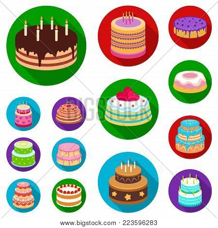 Cake and dessert flat icons in set collection for design. Holiday cake vector symbol stock  illustration.