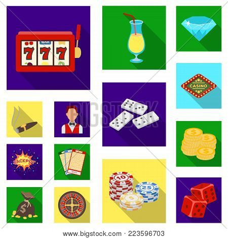 Casino and gambling flat icons in set collection for design. Casino and equipment vector symbol stock  illustration.
