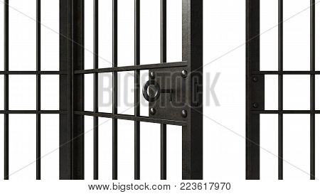 3d render of metal jail bars isolated over white background