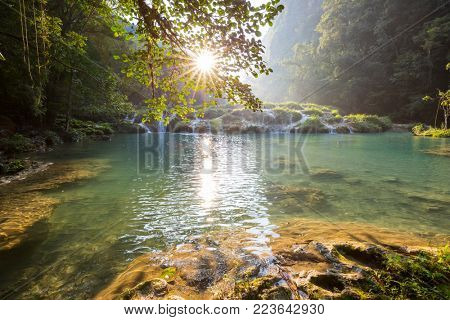 Beautiful natural pools in Semuc Champey, Lanquin, Guatemala, Central America