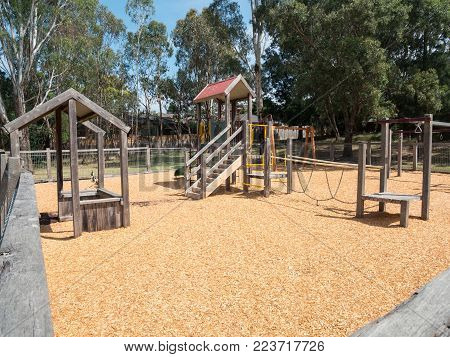 Suburban playground at Gardiners Creek in Burwood in suburban Melbourne, Australia.