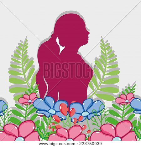 fucsia silhouette woman with flowers design vector illustration