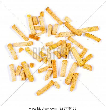 Bread crumbs in spices on a white background isolation, top view