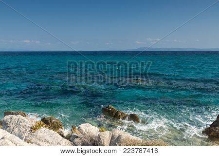 Seascape of Orange Beach Kavourotripes at Sithonia peninsula, Chalkidiki, Central Macedonia, Greece